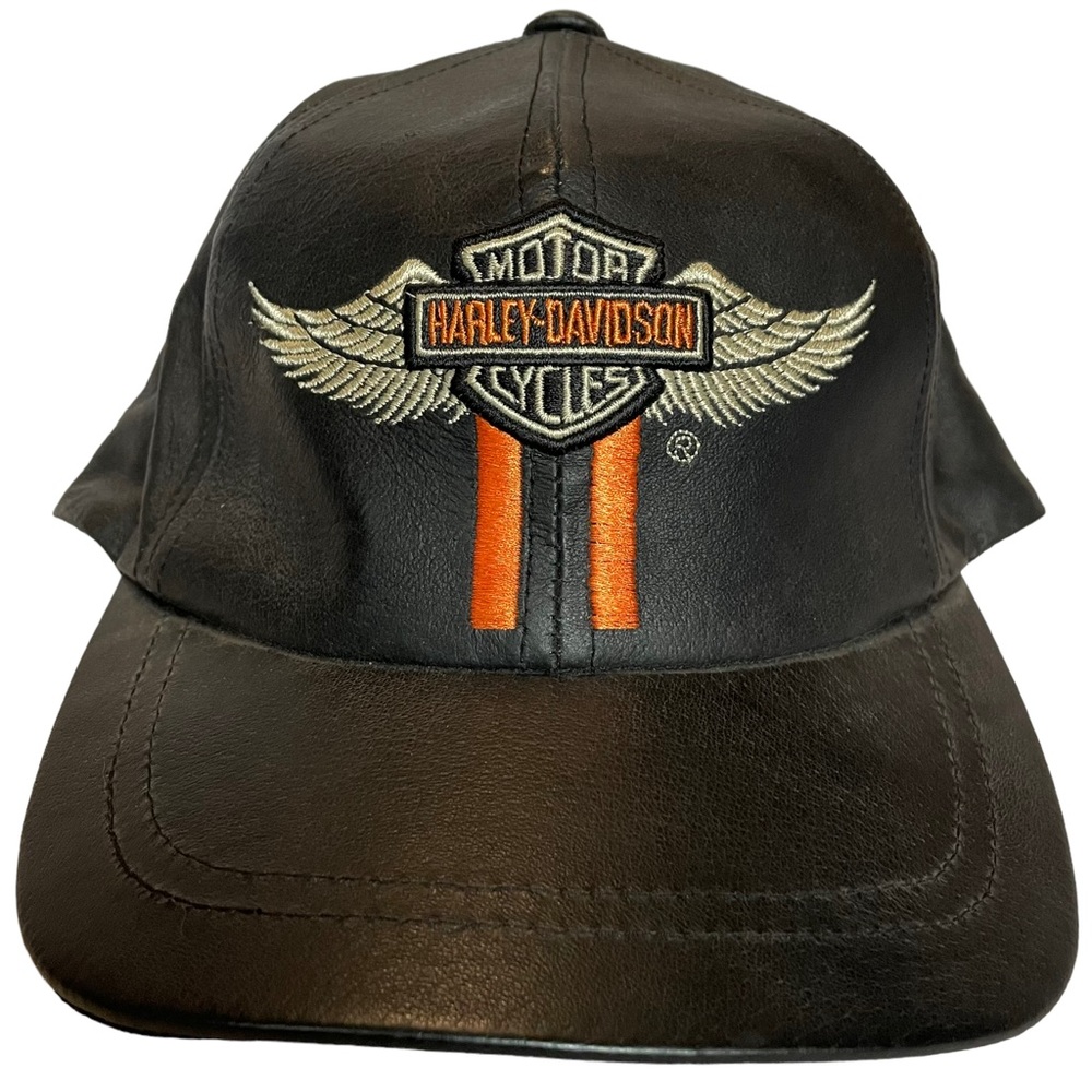 Vintage Genuine Leather Harley Davidson Strap-back  Motorcycle Riding Hat Cap